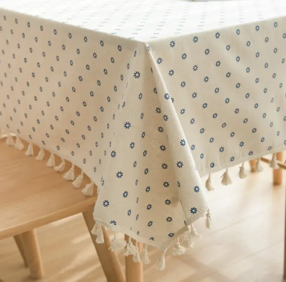 Tassel Design 10%Linen 90%Cotton Table Cloth for Wedding Home