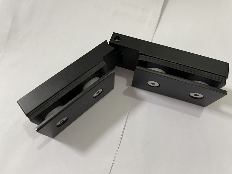 Long Bilateral Glass Hinge Shower Hinge Refined Stainless Steel Straight Edge Black Finished Glass to Glass