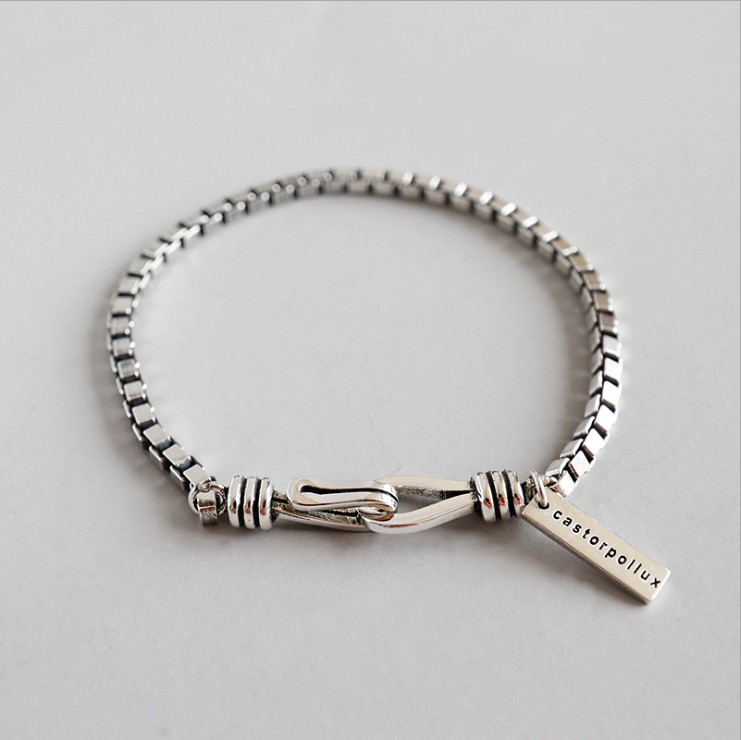 INS Lovers 925 sterling silver bracelet Japan and Korea fashion simple retro box bracelet