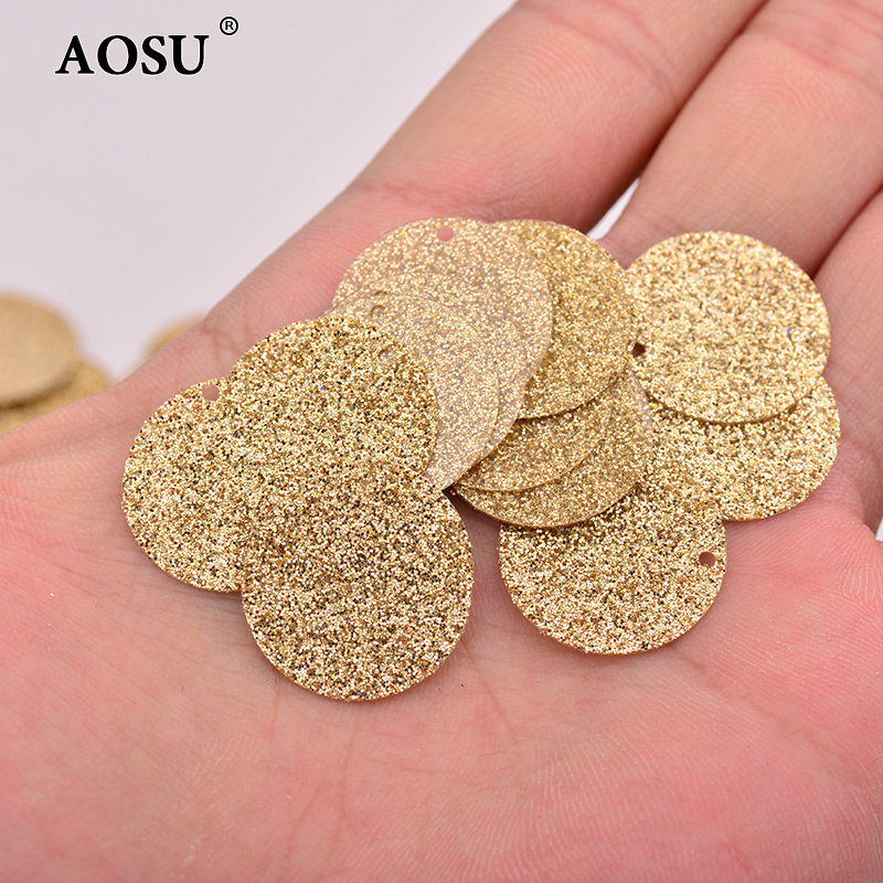 Оптовая продажа, большие золотистые Серебристые пайетки AOSU 18 мм, круглая пайетка для шитья одежды