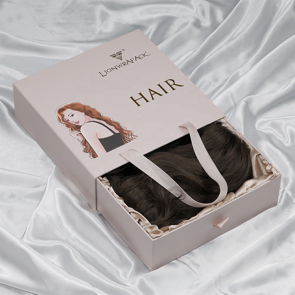 Custom Logo luxury Cardboard Paper human Hair Bundle boxes drawer Wig Hair Extension Packaging Box