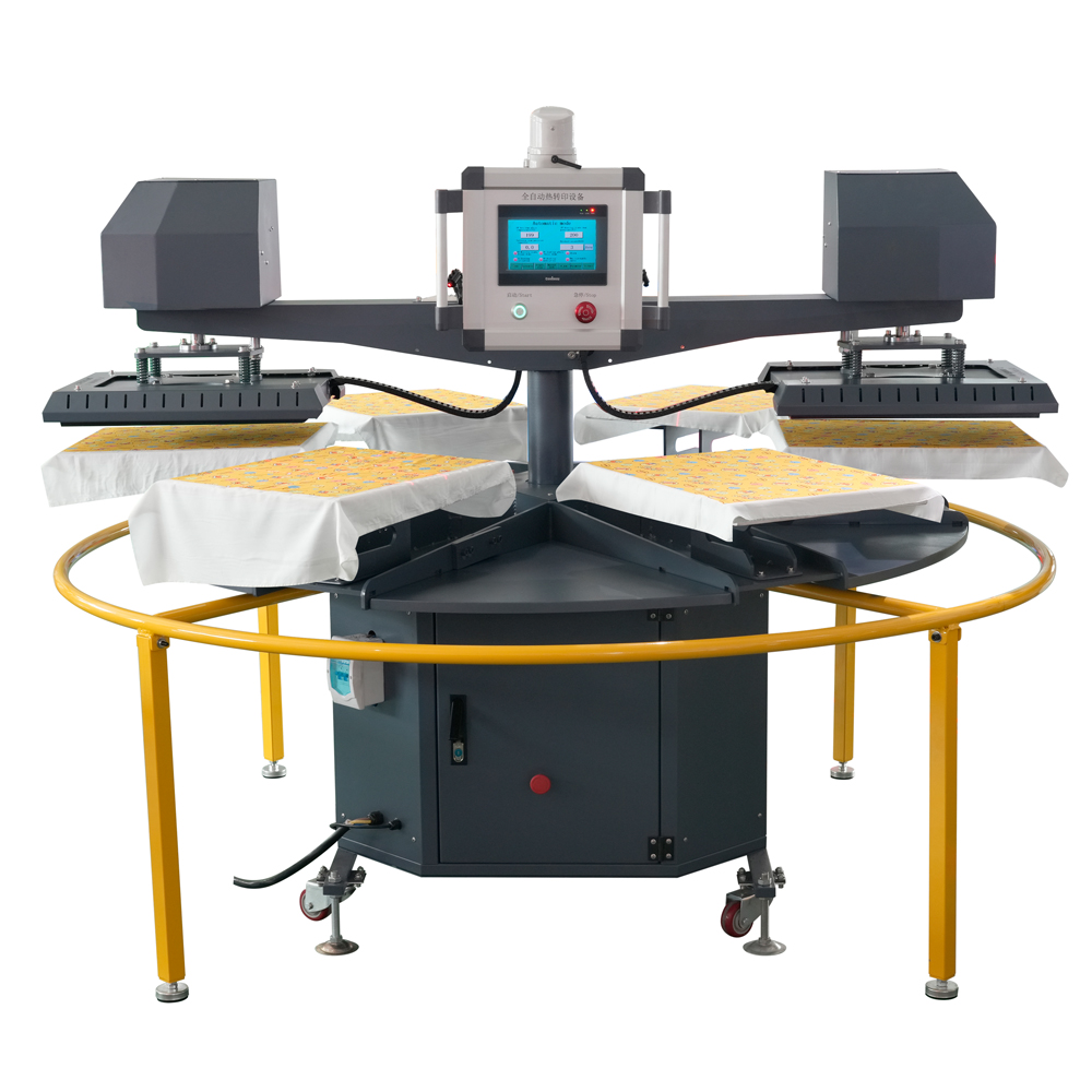A Fully Automatic Pneumatic Double Heating Plate Sublimation T shirt Printing Label Heat Press Machine