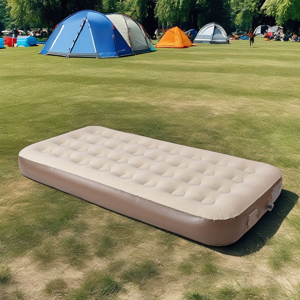 PVC Flocking Air Mattress Built-in Pump Twin Size Portable Inflatable Beds Foldable Camping Home Furniture Living Room Bedroom