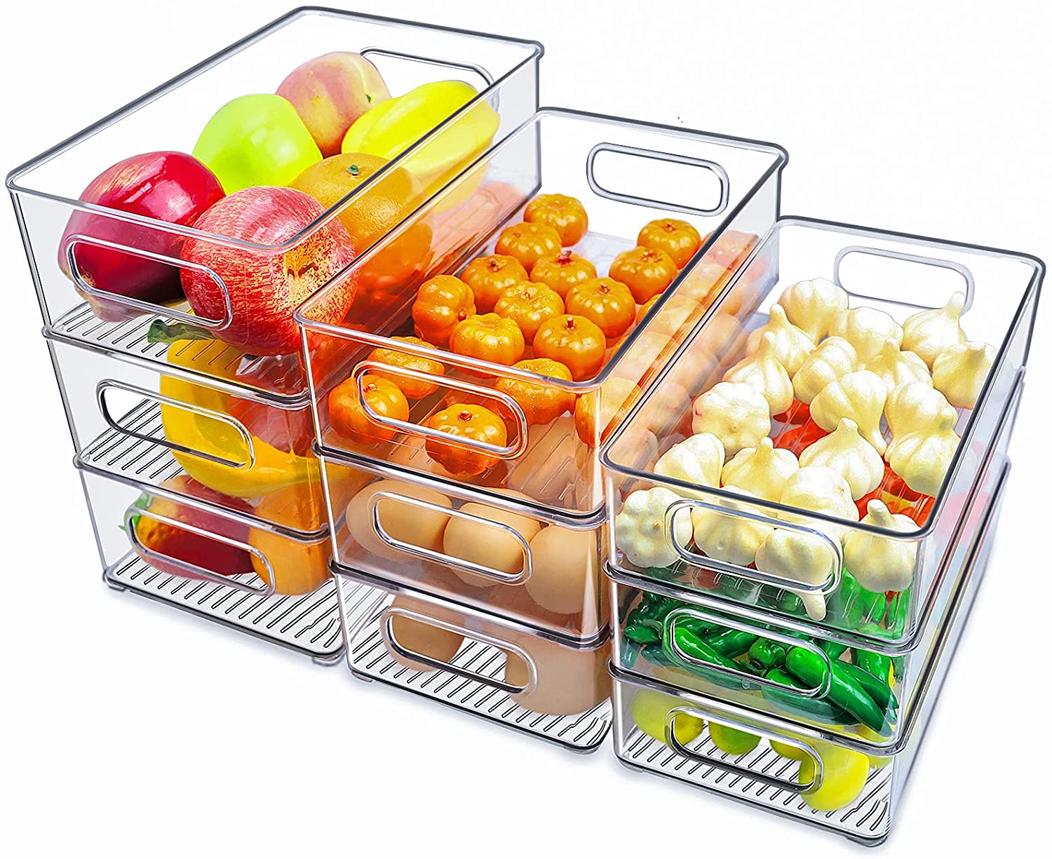 9 size Clear Stackable Storage Container Refrigerator Fridge plastic boxes   bins for drinks  fruit  vegetables.