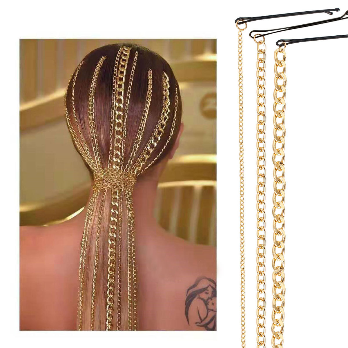 2021 Fashion Wig Extension Gold Plated Chain Tassel Hair Clip Hair Accessories Chain Hair Clip Head Jewelry for women