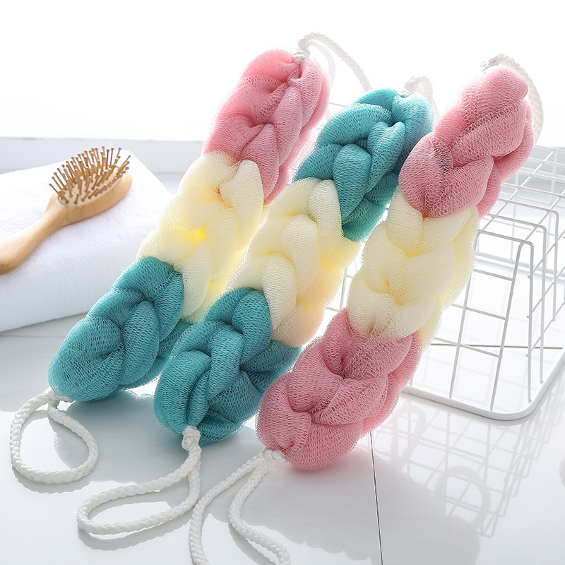 Shower Body Exfoliate Strap Colorful Flower Mesh Net Shoulder Scrubber Long Sponge Shower Body Wash Foaming Brush