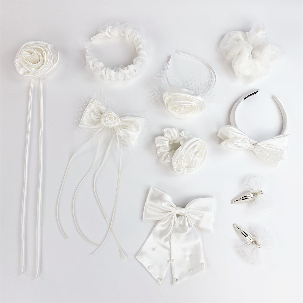 Customized New Design White Satin Rose Bridal Hair Accessories Series White Wedding Women Hair Headdress