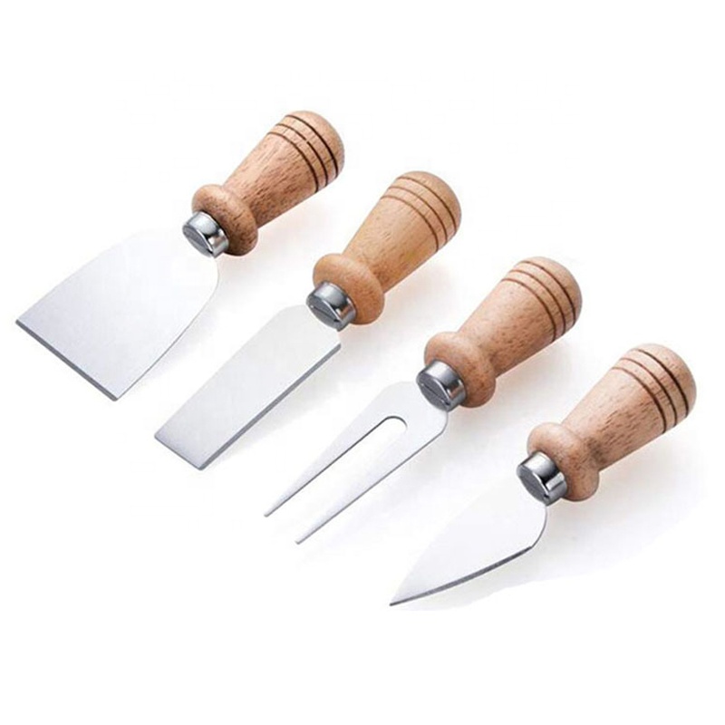 In Stock Four-piece Stainless Steel Butter Cheese Knife Set With Wooden Handle