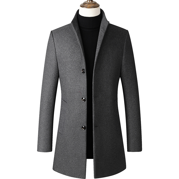 Fashion Men's Wool Gray Color Coat Winter Trench Black Coat Business Jacket Blend Peacoat