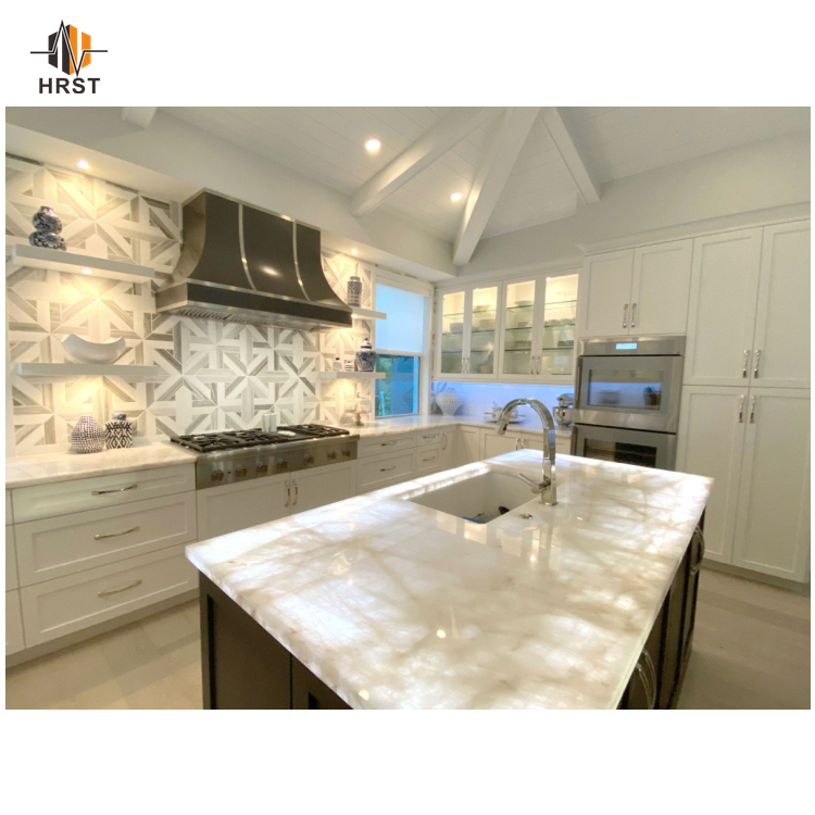 White Cristallo Crystal Quartzite Slabs for Kitchen Design Countertops With Kitchenremodel Backlit