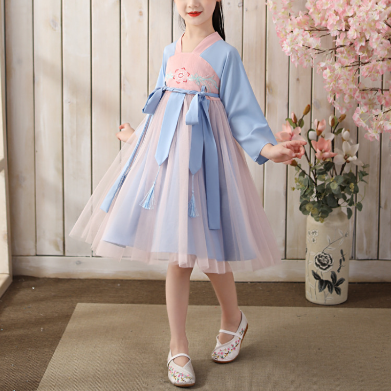 Женское платье Hanfu в китайском стиле с коротким рукавом, подиумное платье, костюм для выступления, Сказочная юбка