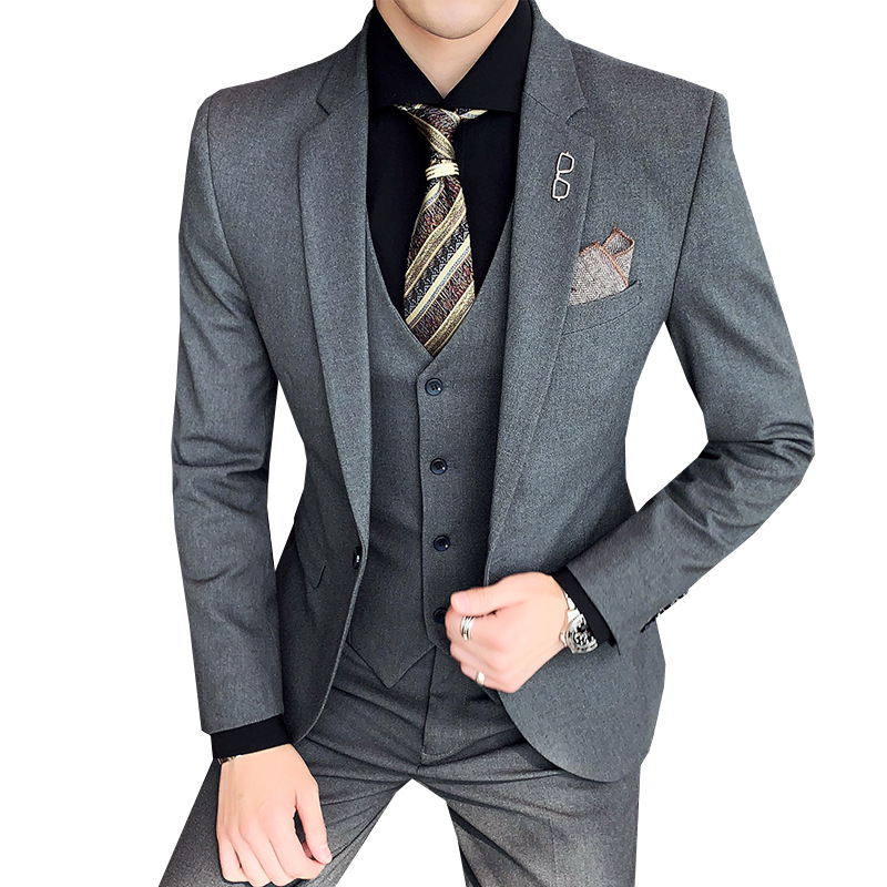Men's new suits pure color linen business three-piece suit groom groomsmen dress office formal wear factory direct sales