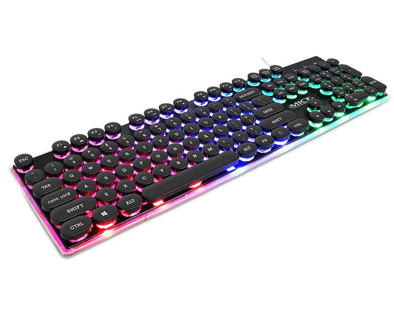 Factory Direct desktop retro punk metal feel round hat floating RGB luminous USB Mechanical gaming keyboard
