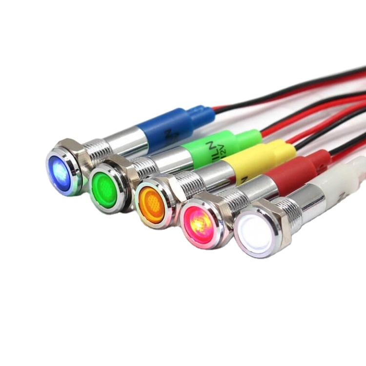 FILN HOT SALE 6mm flat head waterproof IP67 switchboard indicator light 220V 24V 12V metal pilot lamp with wire leading