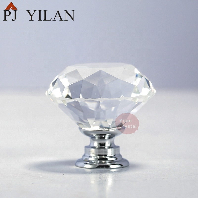 30 мм 40 Diamond Crystal Стекло Ясно Кабинет Ручка ящика тянуть ручку Кухня Двери Шкаф Аппаратные средства кристалл + цинковый сплав