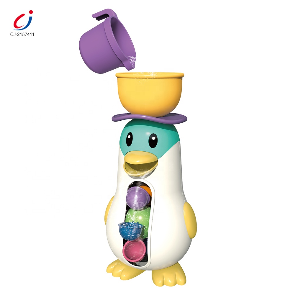 Cartoon baby cute water wheel windmill animal pengun tub baby bathtub spray water whale bath toy