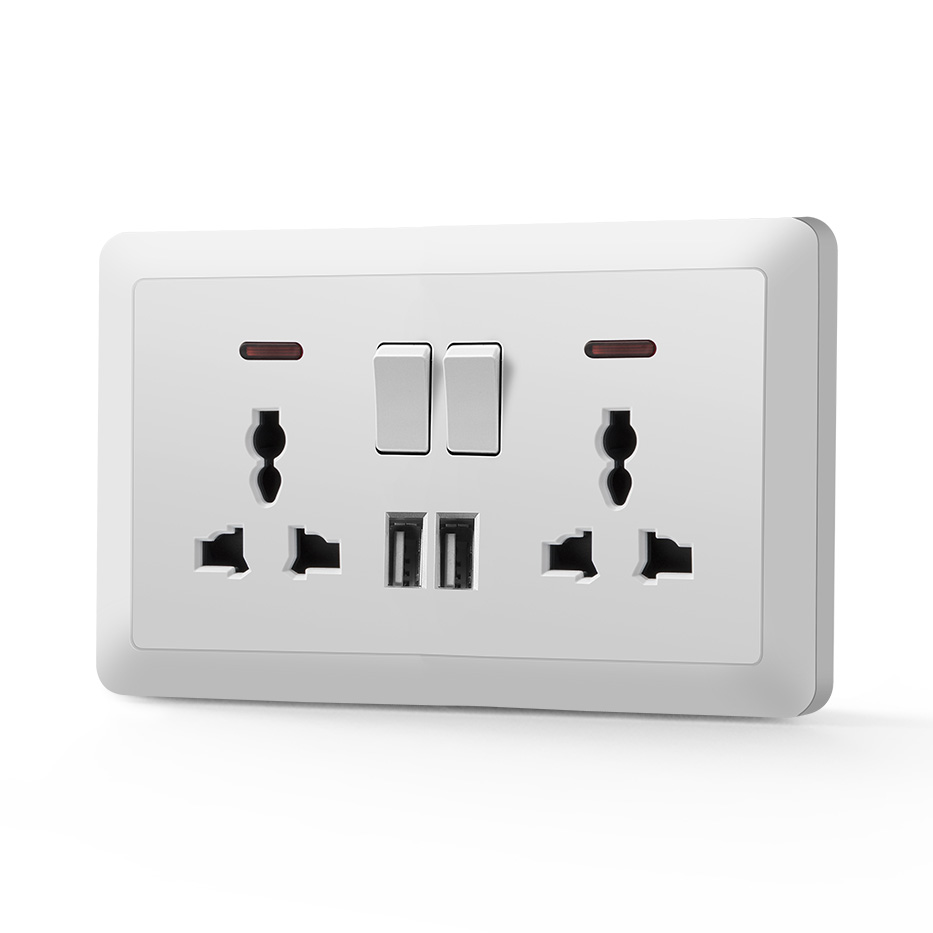 Двойная настенная розетка USB с выключателем и индикатором, стандарт Великобритании