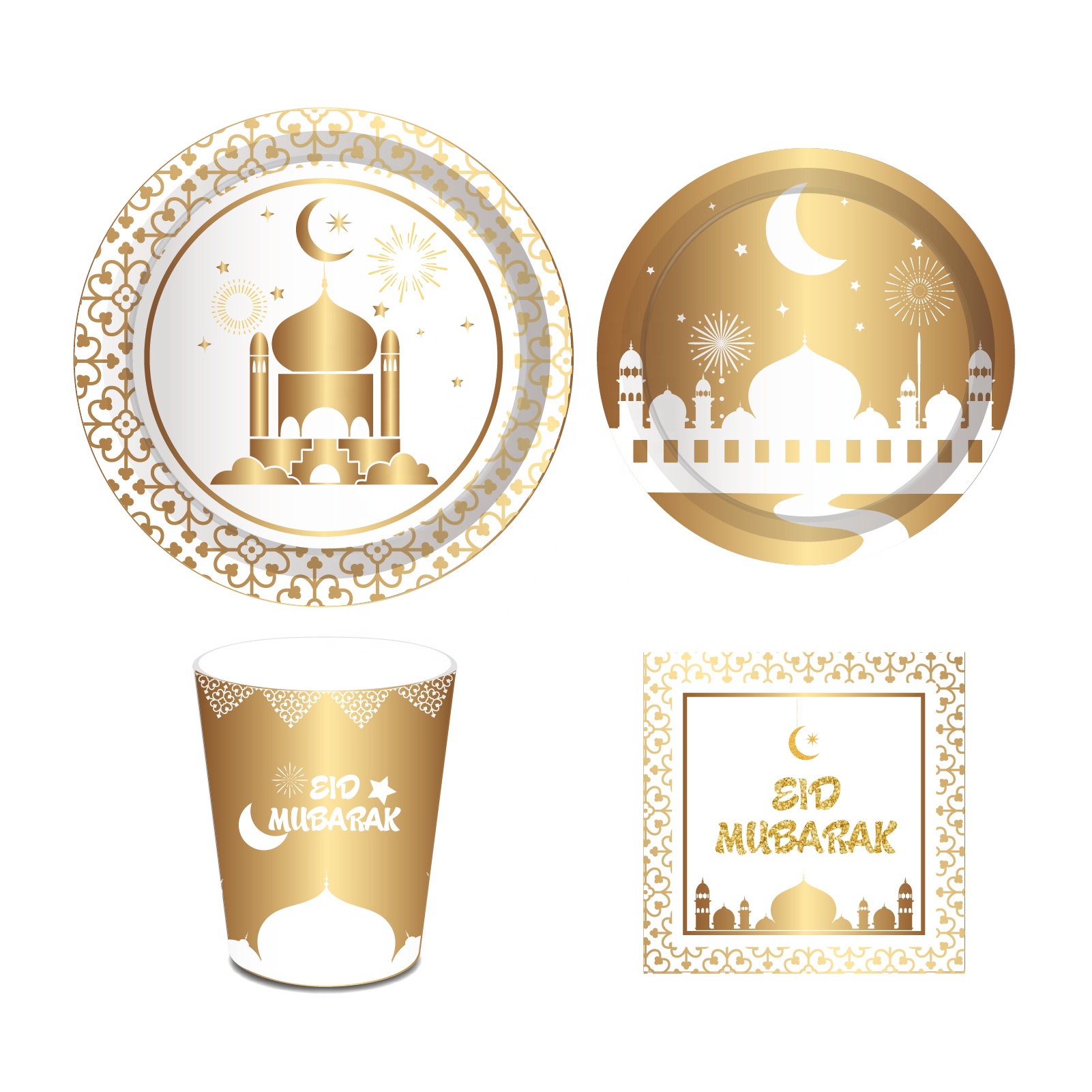 MM089 Eid Mubarak Рамадан набор одноразовой бумажной посуды праздничные принадлежности Рамадан украшения с тарелками чашки салфетки воздушные шары
