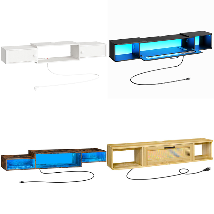 Wholesale Floating Wall Mounted TV Stands, HOOBRO Brand Wall Entertainment Center with Power Outlet, Float TV Unit Media Cabinet