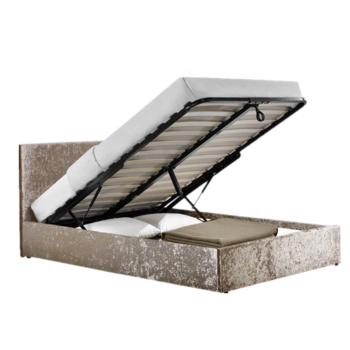 modern design bedroom furniture champagne crushed velvet fabric gas lift up storage ottoman bed for bedroom furnituring