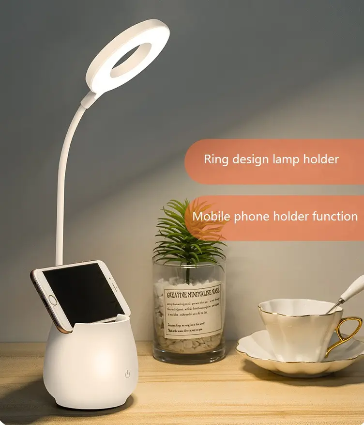 Creative Multi-function USB Rechargeable LED Desk Lamp with Pen Organizer Phone Holder LED Table Lamp