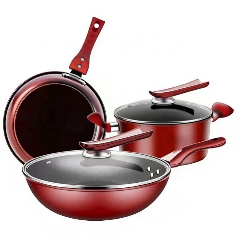 Dropshipping 3 Sets Non-stick Wok Pan Frying Pan Soup Pan Wok Induction Cooker Gas Cooker Household