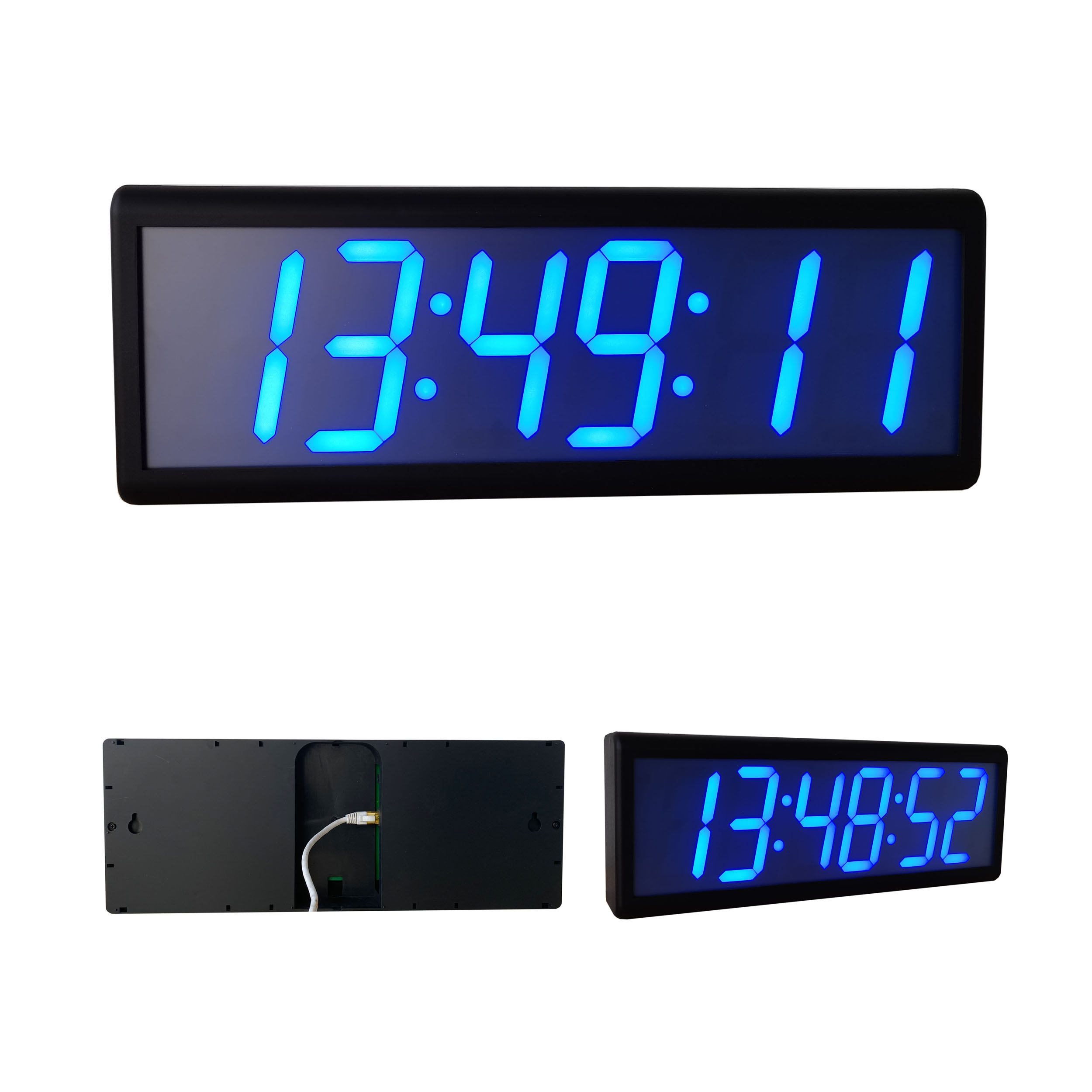 4" x 6 Digits Blue PoE NTP Network Wall Time Clock, Single Sided