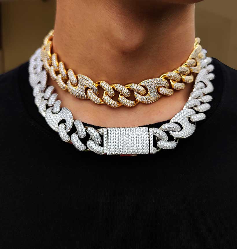 20mm Gold Chain Men Big Iced Out CZ Necklace Hip hop Bling Micro Pave Rapper Jewelry Thick Cuban Link Chain