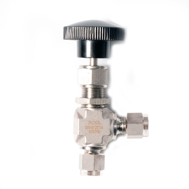 Stainless Steel Metric Tube Twin Ferrules 90 Degree Angle Needle Valve