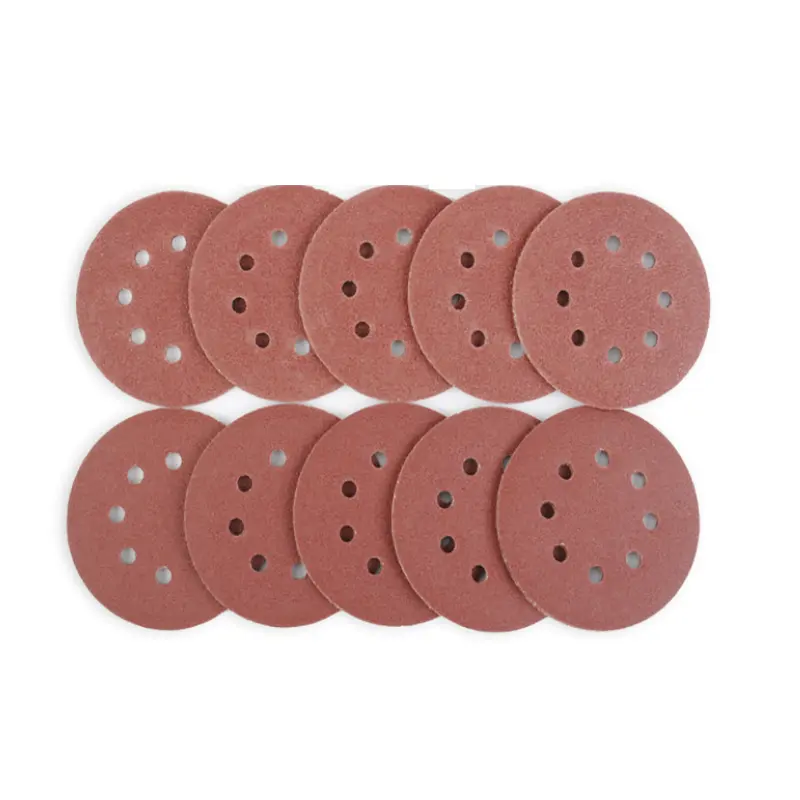 Hot Selling 5-inch 125mm 8 Holes Flocking Sandpaper Disc Set Self-adhesive Circular Disc Sandpaper Woodworking Metal Grinding