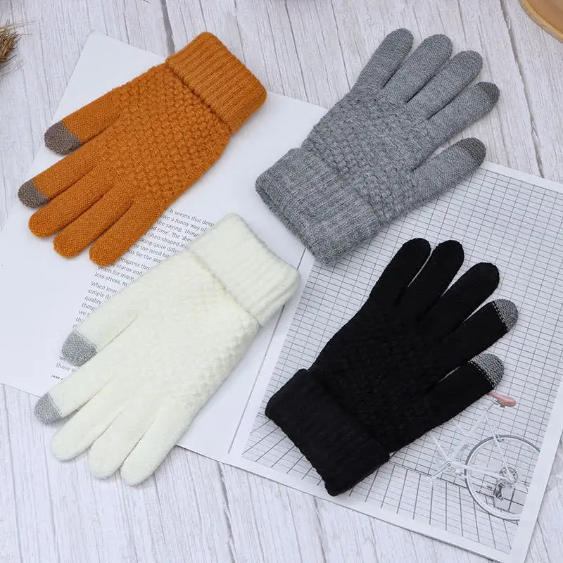 Wholesale Winter Touch Screen Gloves Men And Women Jacquard Warm Thick Knitted Gloves
