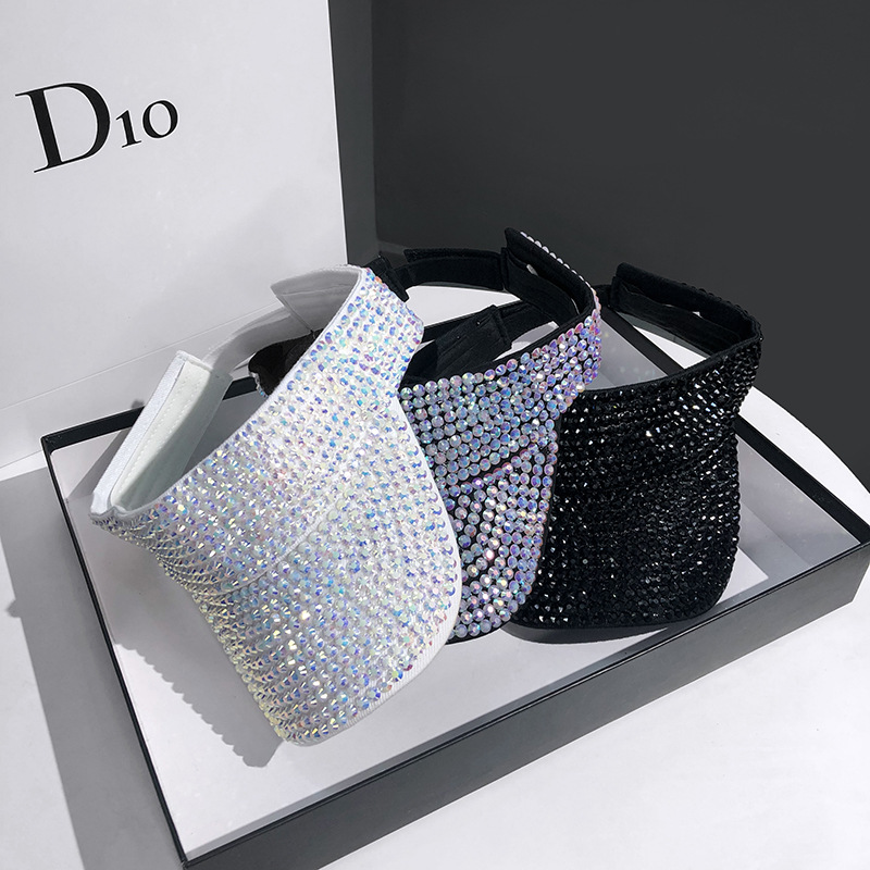 New Ladies Fashion Bling Diamond Visor Shiny Topless Diamond Empty Hat Rhinestone Visor