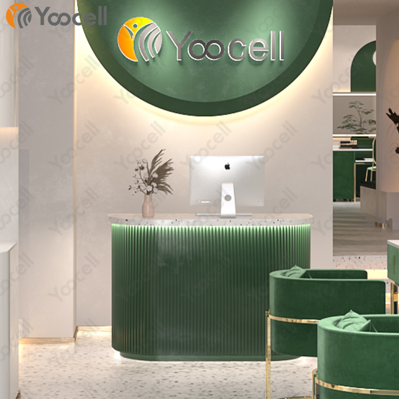 Yoocell 2021 новейшее популярное в Instagram офисное оборудование с вертикальными полосками, зеленый салон, офис, спа, стойка регистрации