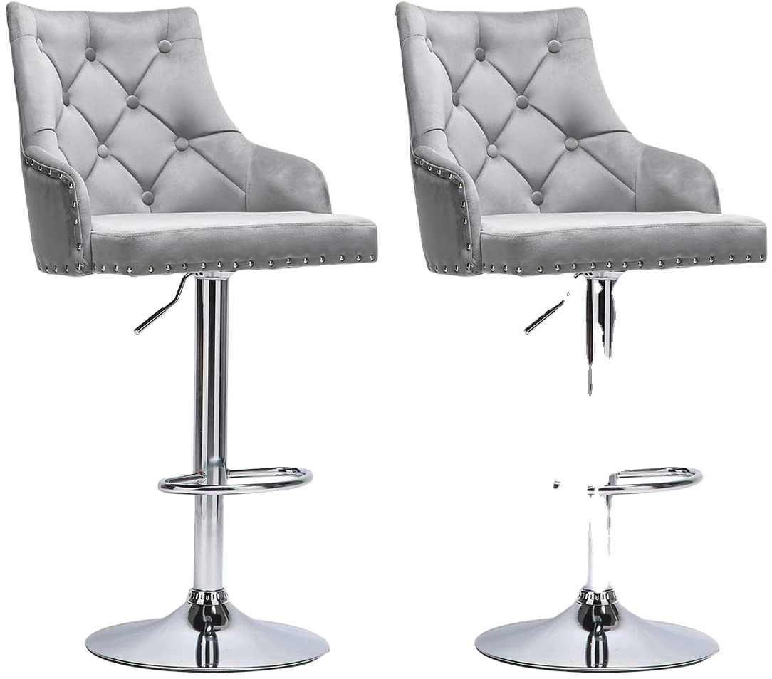 Modern Metal Base Tufted Height Adjustable Swivel High Night Club Casino Barstool Bistro Counter Chair Bar Stool