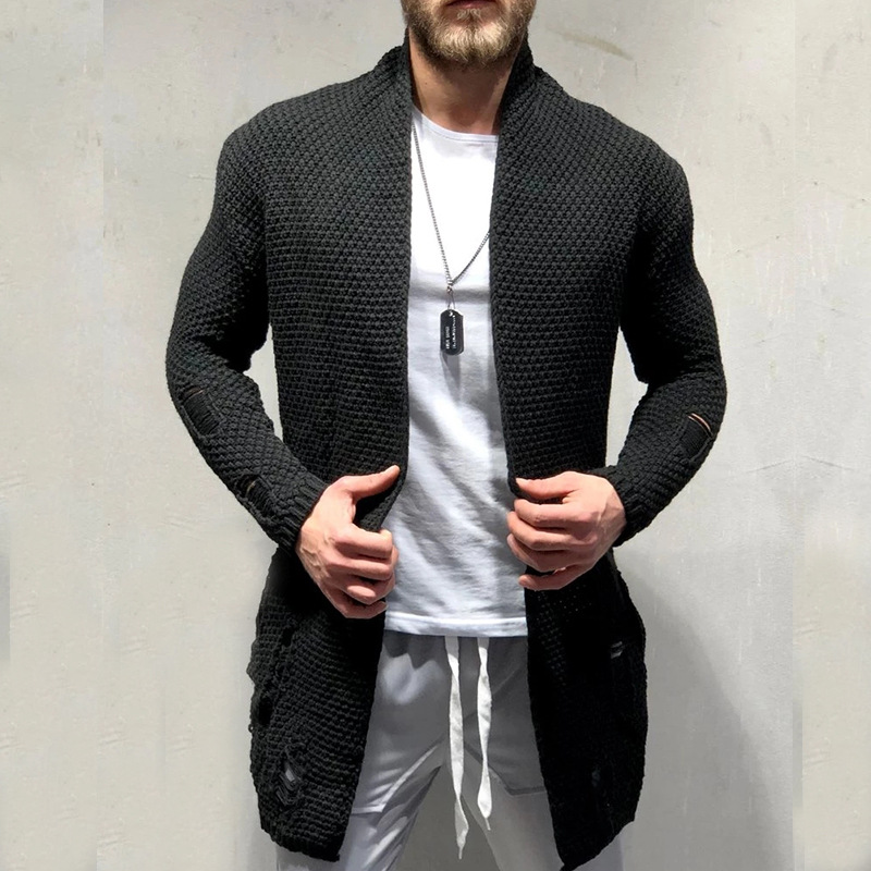 Stylish Distressed Sweater Men Hollow Out Design 2021 New High Quality Acrylic Fitness Cardigan Men's Fashion Sweater