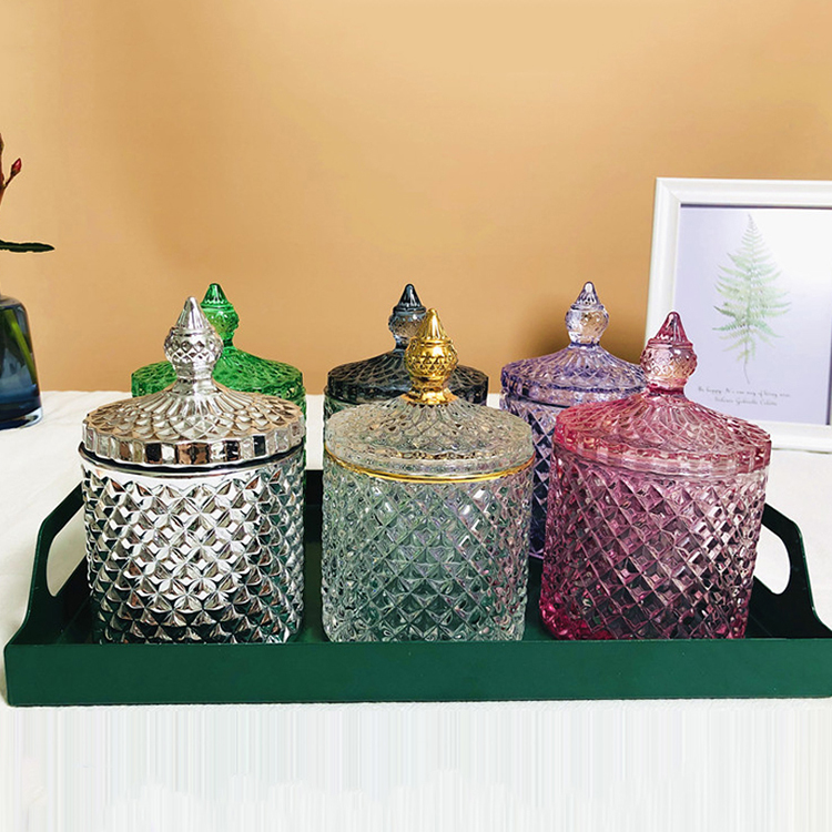 High Sales Living Room Home Furnishings Storage Cotton Swab Candy Diamond Pattern Sealed Glass Jar