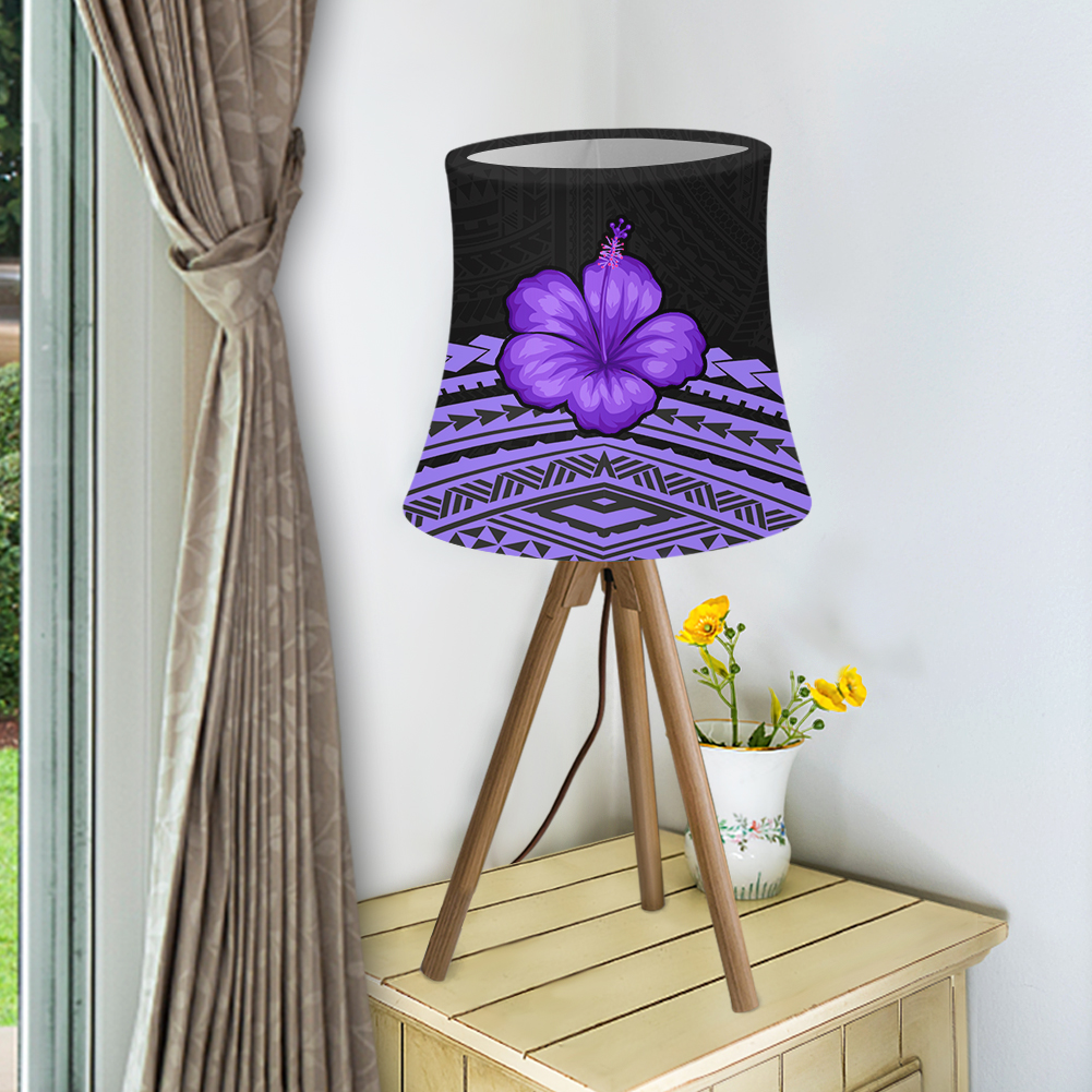 Samoan Style Hawaiian Polynesian Tribal Hibiscus Purple Flower Pattern Lampshade for Lighting with Wire Frame Fabric Material