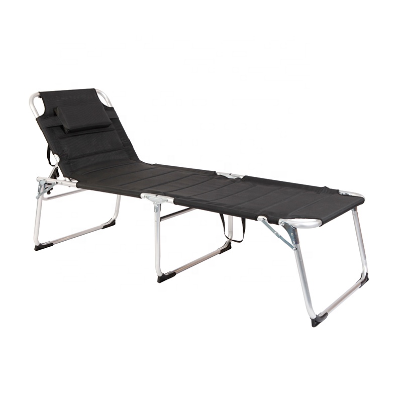 Padded Alu Camping Bed with Headrest Portable Sun Bed Camping Bed Foldable