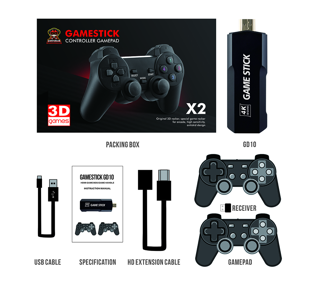 Игровая консоль GD10 4K, Классическая Игровая приставка с большим пальцем