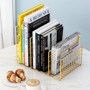 Office desktop countertop metal iron gold black white luxury iron magazine book storage organizer holder rack stand for book