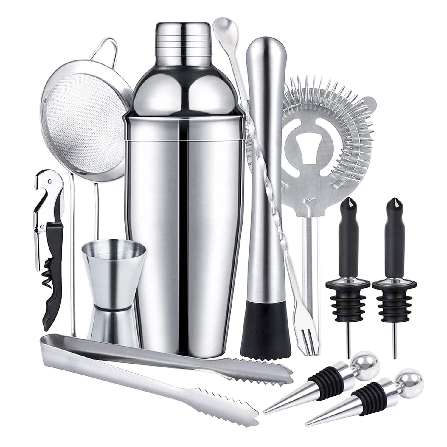 Amazon 12 Pieces Custom 750ml Stainless Steel Cocktail Shaker Barware Set Bartender Kit with Bar Accessories Cocktail Mixing Set