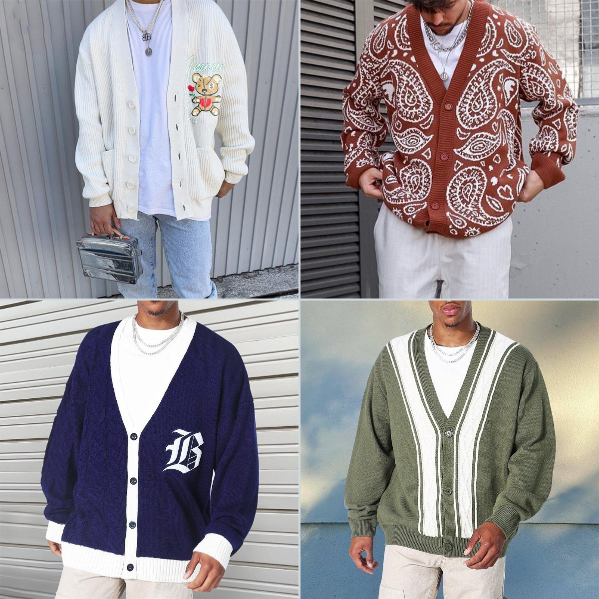 2021 New fall men's long sleeve multi color top loose casual printing V-neck sweater men's cardigan sweater