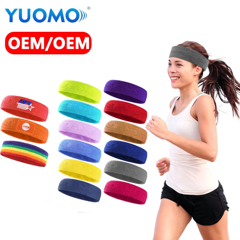 Wholesale Hot Sales Custom Sweat Headband With Logo For Sports Elastic Fabric Cotton Colorful Women And Men
