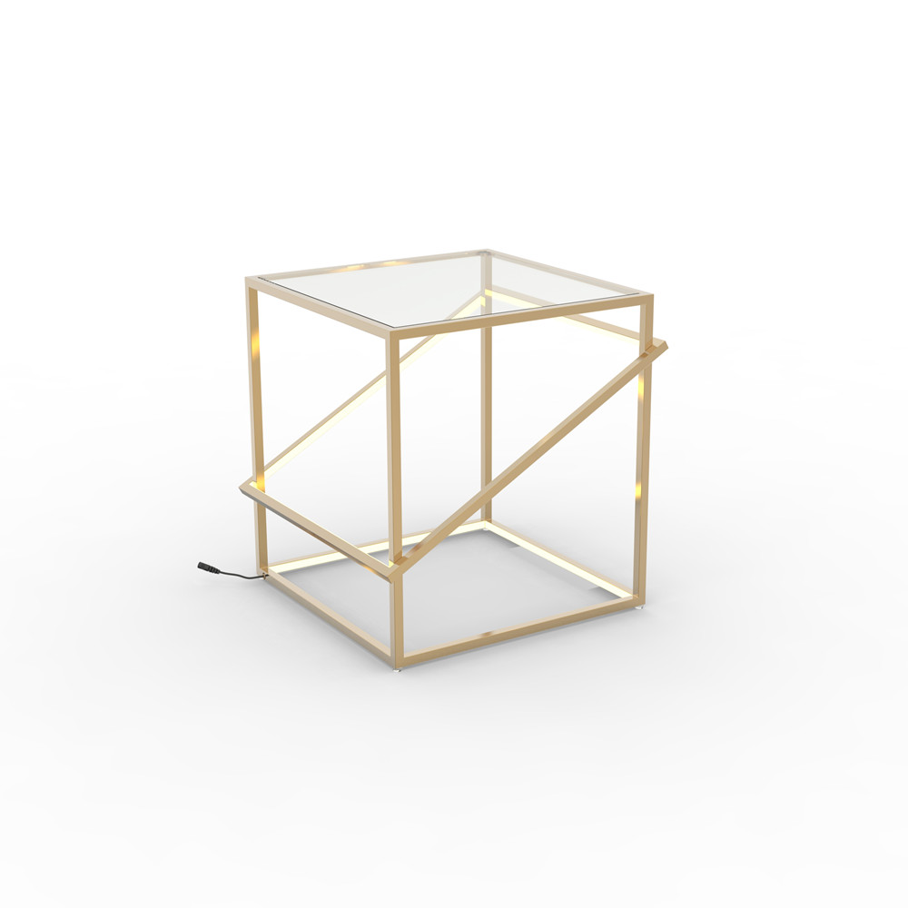 New designer metal leg table mirror base tempered glass top living furniture end table coffee table with lamp