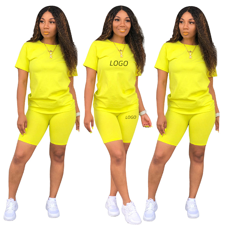 Womens Clothing 2021 Summer Two Piece Yoga Set Workout Custom Logo Shorts Women