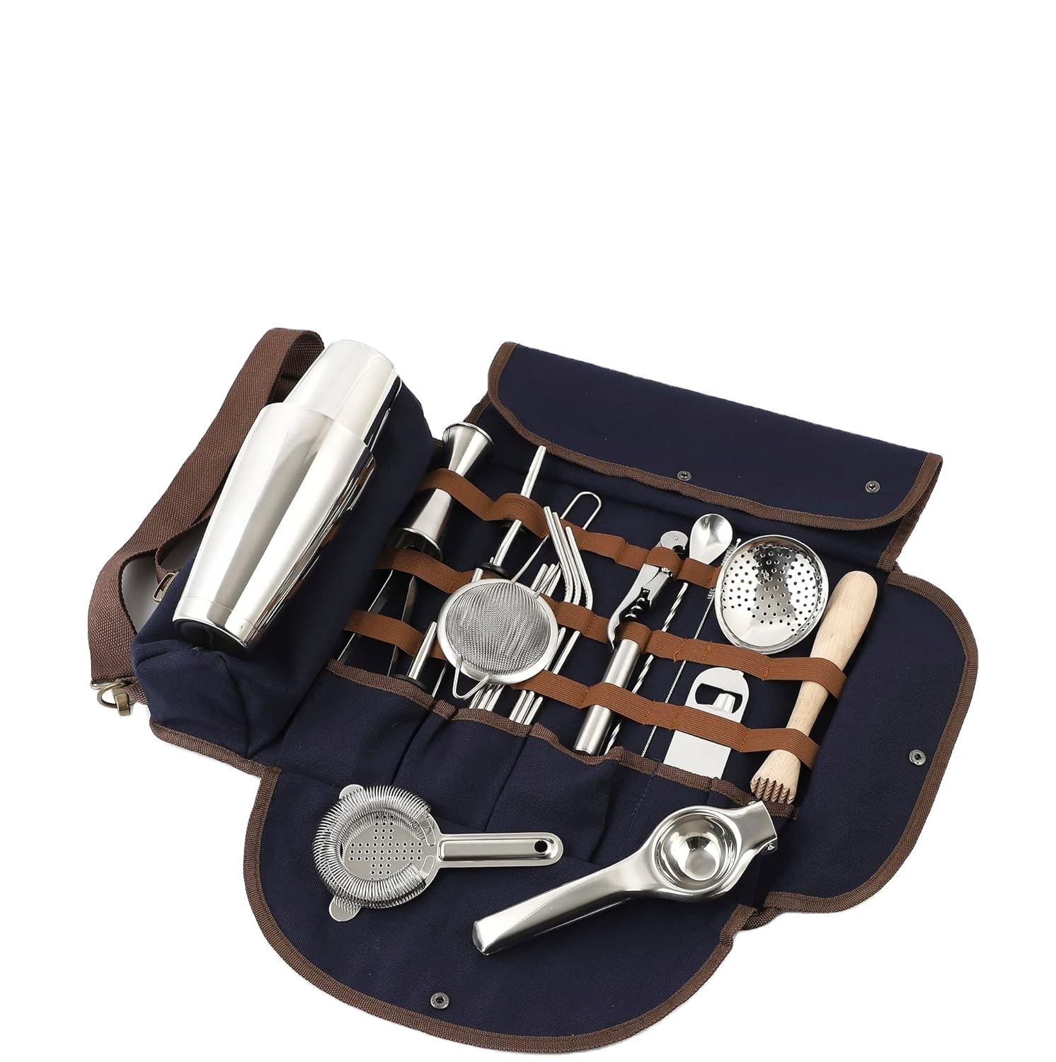 Mobile Barware Tool 23 Pieces Professional Bartending Accessories Traveling Bar Set with Travel Bartender Kit Bag