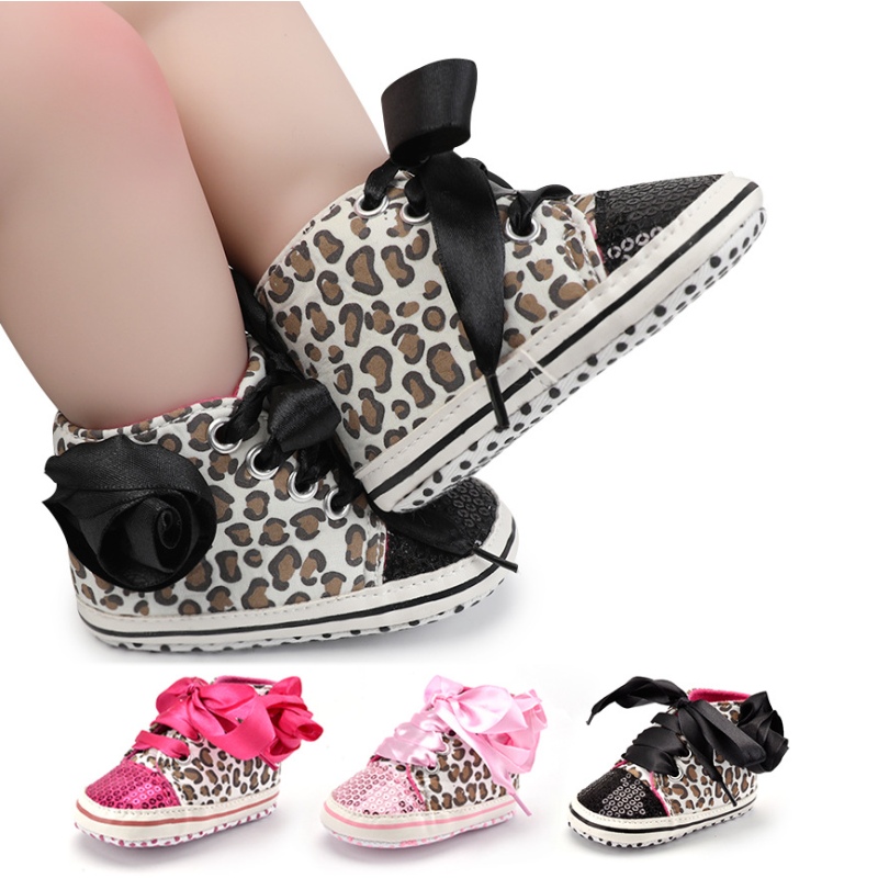 Baby boutique fancy Toddler first step casual sequin slip on shoes leopard baby girls shoes with flower