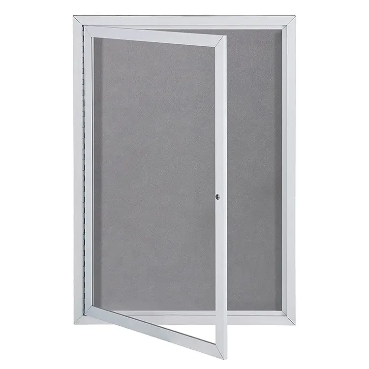 90x60cm office wall mounted aluminum frame lockable design notice board grey fabric pin board enclosed bulletin board with door