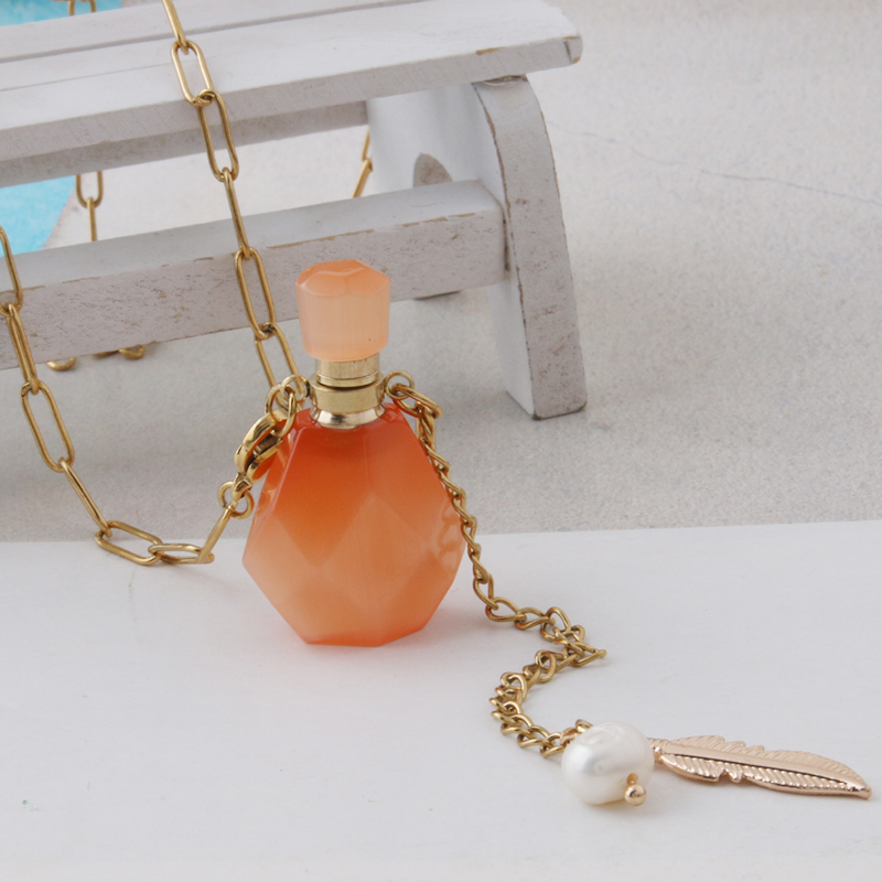 NeeFuWoFu Stainless Steel Necklace Perfume Bottle Necklace Pendant Woman Pink Crystal Stone Jewelry