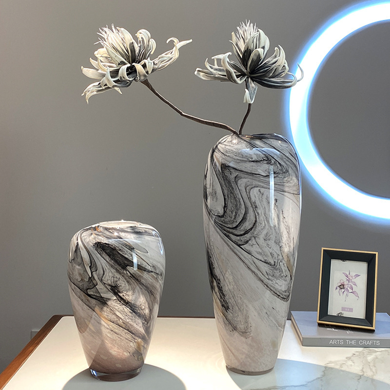 RYLAVA Large Quicksand Ink Stone Pattern Table Glass Vase Ornaments Living Room Glass Tall Vases for Centerpieces Wedding